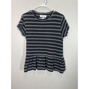 The Great Striped Short Sleeve Ruffle Hem Short Sleeve T Shirt Size 0 Minimalist